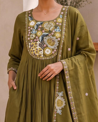 Suvislab Olive Elegance Embroidered Tutone Kurta Set with Dupatta