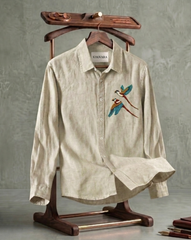 Beige Birds Patch Casual Shirt
