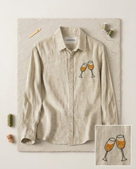Beige Cheers Patch Slub Linen Shirt