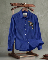Blue Single Bird Patch Casual Shirt