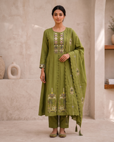 Rich Olive Green Color With Heritage-Inspired Embroidery