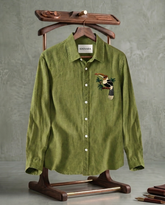 Olive Green Single Bird Patch Casual Shirt