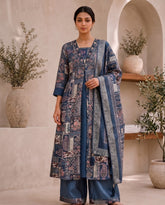 Steel Blue Base With Intricate Patchwork Print