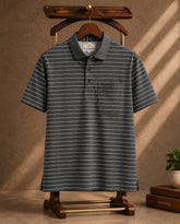 Slate Charcoal Striped Polo T-Shirt
