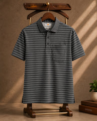Slate Charcoal Striped Polo T-Shirt
