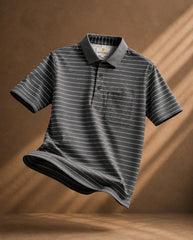 Slate Charcoal Striped Polo T-Shirt