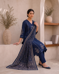 Royal Blue Gajji Silk Printed Kurta Set with Dupatta