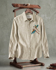 Beige Birds Patch Casual Shirt