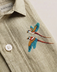 Beige Birds Patch Casual Shirt