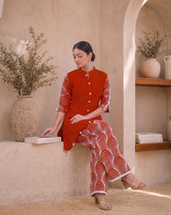 Elegant Red Rayon Printed Kurta Set – 24 KG Rayon Fabric