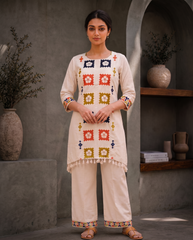 Multicolor Handcrafted Khadi Cotton Kurta Set