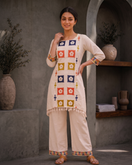 Multicolor Handcrafted Khadi Cotton Kurta Set