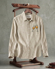 Beige Cheers Patch Slub Linen Shirt