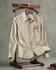 Beige Cheers Patch Slub Linen Shirt