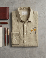 Beige Cheers Patch Slub Linen Shirt