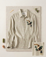 Beige Single Bird Patch Casual Shirt
