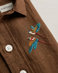 Coffee Birds Patch Casual Shirt