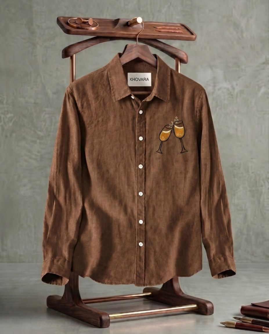Coffee Cheers Patch Slub Linen Shirt
