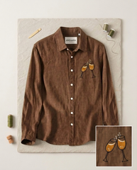 Coffee Cheers Patch Slub Linen Shirt