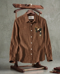 Coffee Single Bird Patch Casual Shirt