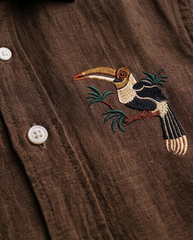 Coffee Single Bird Patch Casual Shirt