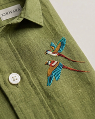 Olive Green Birds Patch Casual Shirt