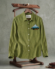 Olive Green Mountain Patch Casual Shirt