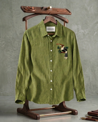 Olive Green Single Bird Patch Casual Shirt