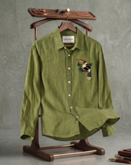 Olive Green Single Bird Patch Casual Shirt