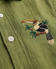 Olive Green Single Bird Patch Casual Shirt