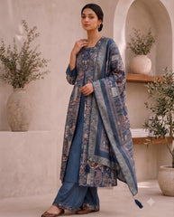 Steel Blue Base With Intricate Patchwork Print