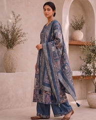 Steel Blue Base With Intricate Patchwork Print