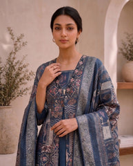 Steel Blue Base With Intricate Patchwork Print