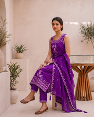 Elegant Three-Piece Embroidered Kurta Set With Dupatta