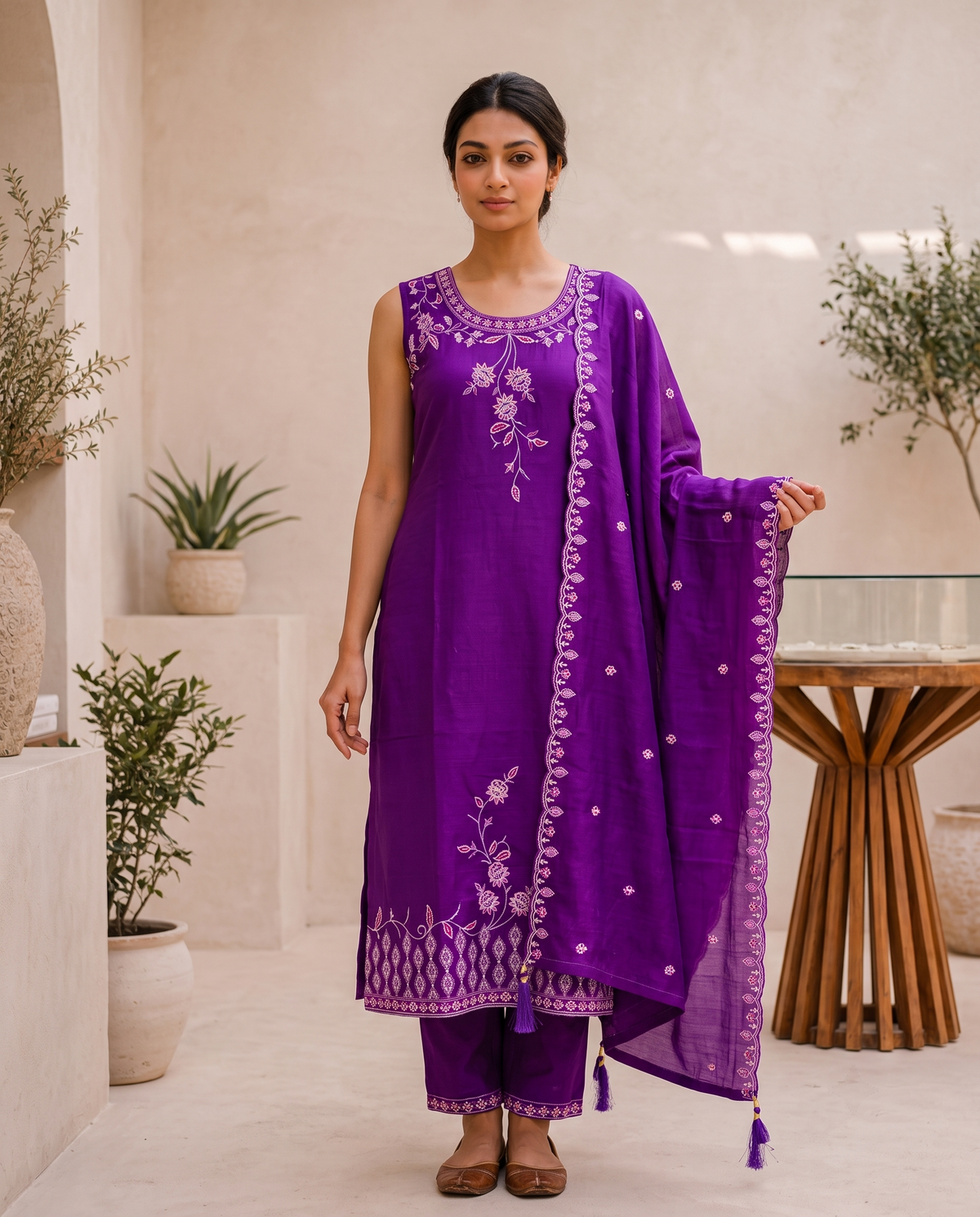 Elegant Three-Piece Embroidered Kurta Set With Dupatta
