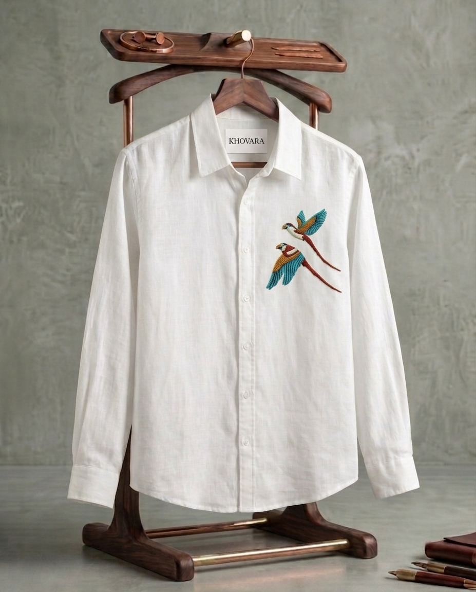 White Birds Patch Casual Shirt