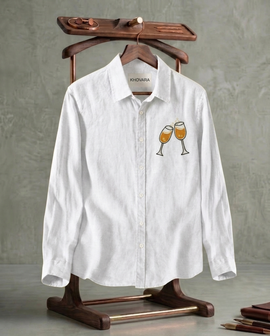 White Cheers Patch Slub Linen Shirt