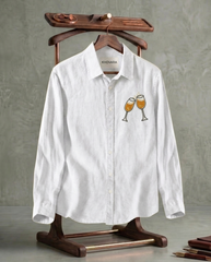 White Cheers Patch Slub Linen Shirt