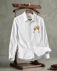 White Cheers Patch Slub Linen Shirt