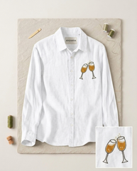 White Cheers Patch Slub Linen Shirt