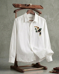 White Single Bird Patch Casual Shirt