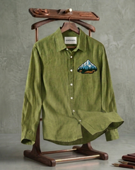 Olive Green Mountain Patch Casual Shirt