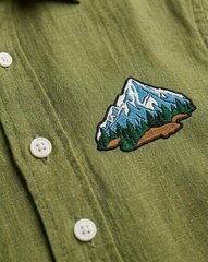 Olive Green Mountain Patch Casual Shirt