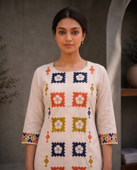 Multicolor Handcrafted Khadi Cotton Kurta Set