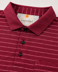Classic Maroon Striped Polo T-Shirt
